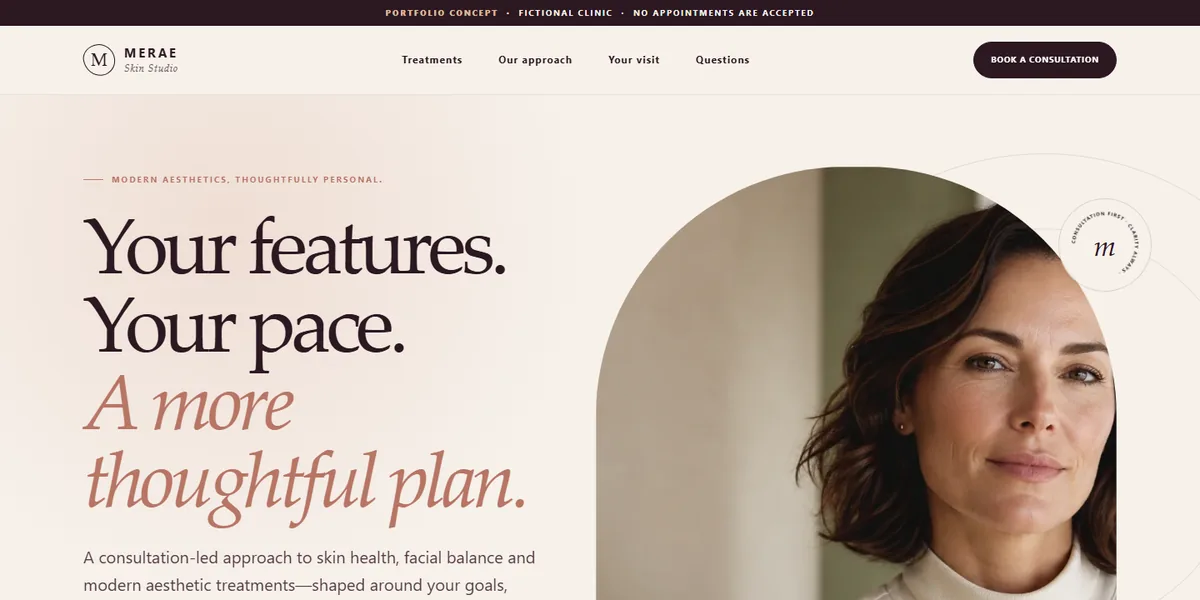 Merae Skin Studio portfolio concept homepage